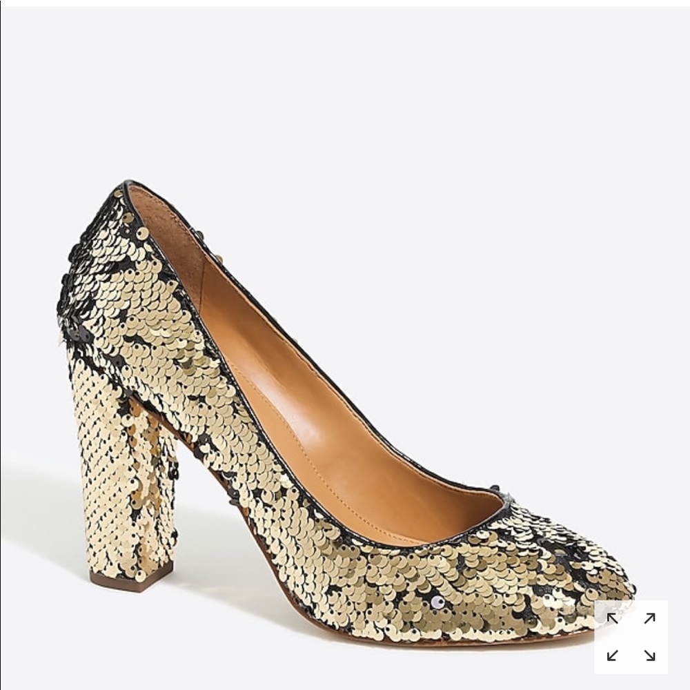 JCrew Factory Gold Black Sequins Heels Pumps 5